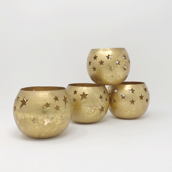 Other - Set of 4 Gold Star Cutout Candle Holders